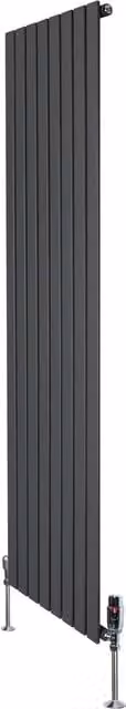 Radiador de columna simple Monster Shop en acero gris antracita con válvulas termostáticas y kit de fijación, 180 x 56 cm
