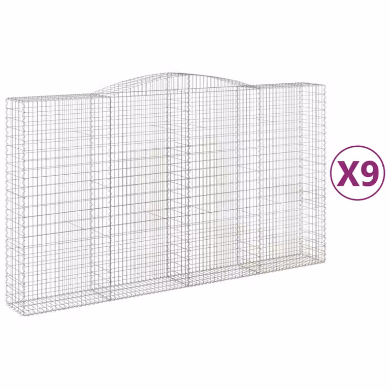 Set de 9 cestas de gaviones videx en forma de arco de acero galvanizado color plata An/P/Al: 400 x 50 x 220/240 cm