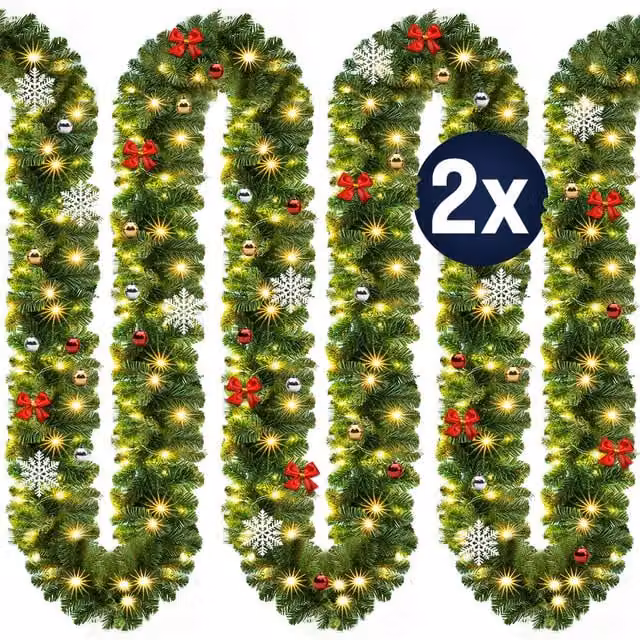 Set de 2 guirnaldas de Navidad Casaria con decoración LED luz blanca cálida en colores rojo, plata y oro de 10 m