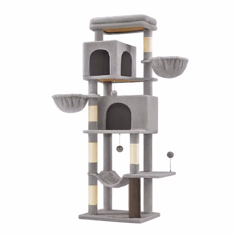 Feandrea Árbol para Gatos Multinivel con Cuevas y Hamaca, Altura: 175 cm, Gris o Beige