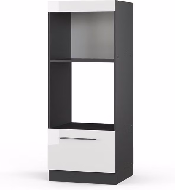 Armario para microondas Vicco Fame-Line blanco alto brillo con estante abierto An/P/Al: 60 x 47,5 x 153,6 cm