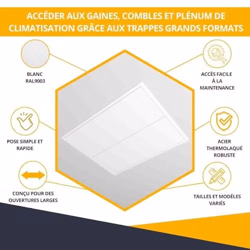 Trampillas de inspección de gran formato ATOLE en acero blanco, An/P: 90 x 111 cm