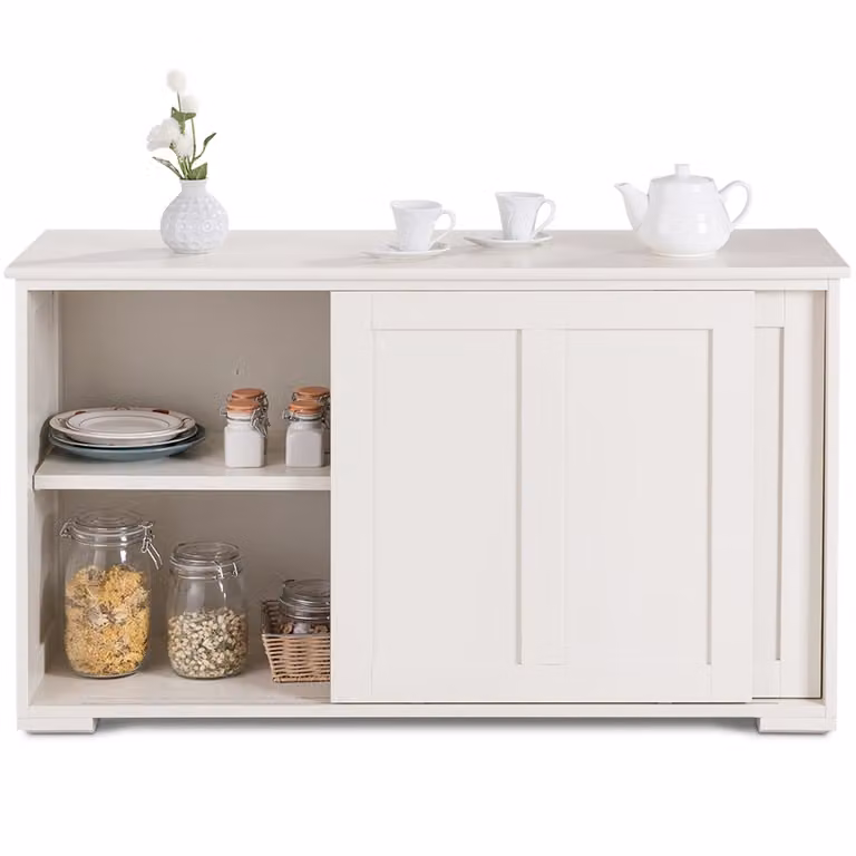 Aparador Buffet Costway con Puertas Correderas y Estantes Internos de Madera MDF para Cocina, Comedor u Oficina, An/P/Al: 106,5 x 33 x 60 cm, Beige