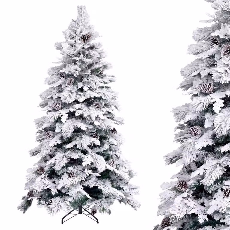 Árbol de Navidad Nevado LolaHome en colores blanco, verde y multicolor con 595 ramas, Altura: 210 cm, Ancho: 120 cm