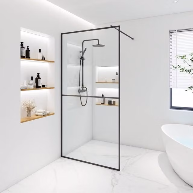Cabina de ducha rectangular Home Deluxe ESG BAKI con puertas correderas y 2 rejillas, An/P: 80 x 200 cm, negro y transparente