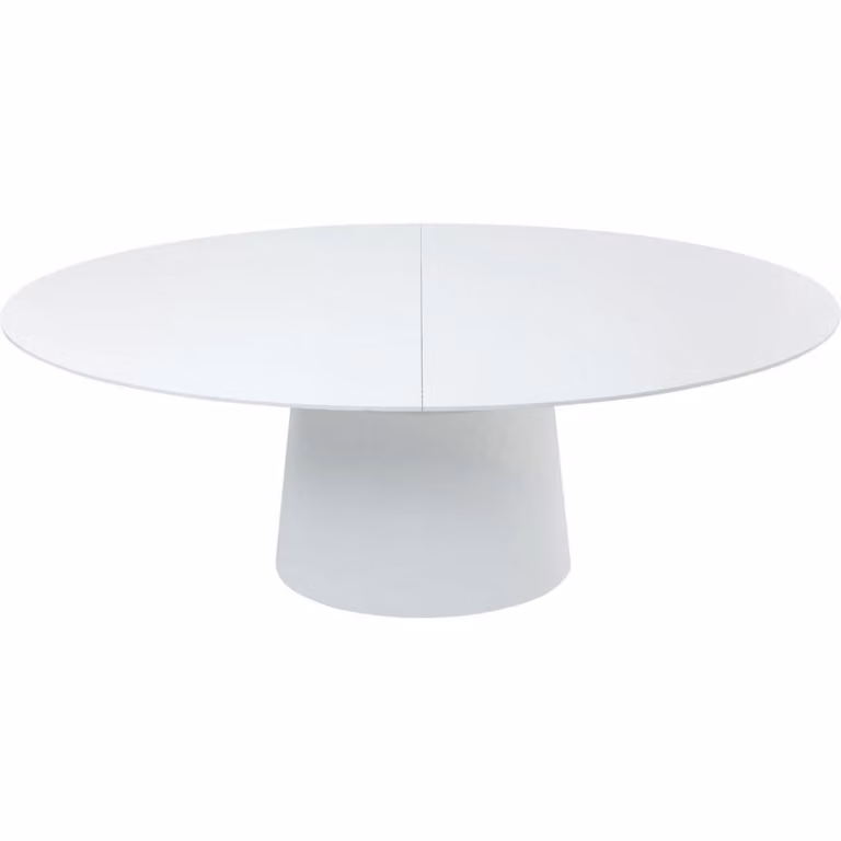 Mesa de comedor extensible ovalada Kare Design en color blanco mate con columna central An/P: 200 x 110 cm (extensible 50 cm)
