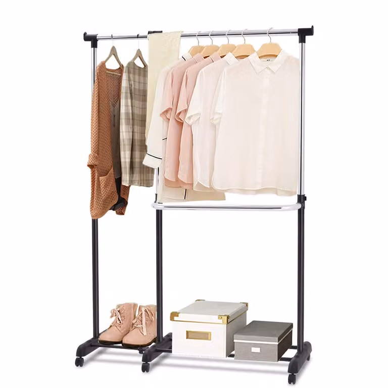 Perchero de burro extensible Costway con ruedas, altura ajustable para ropa y zapatos, color negro, An/P/Al: 90 x 44 x 93,5 cm