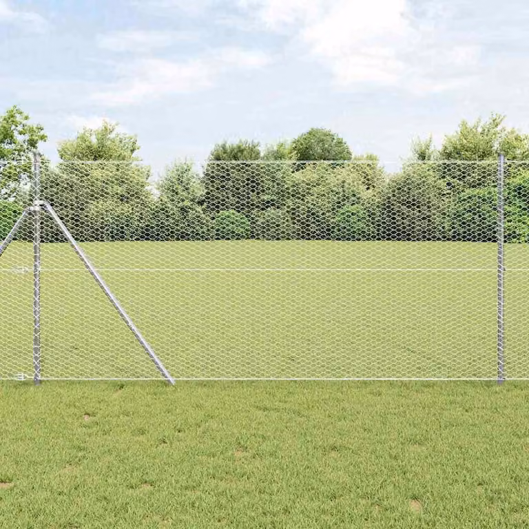 Malla de valla hexagonal Syfax de acero galvanizado plateado para fijación de suelo de 10 x 1 m