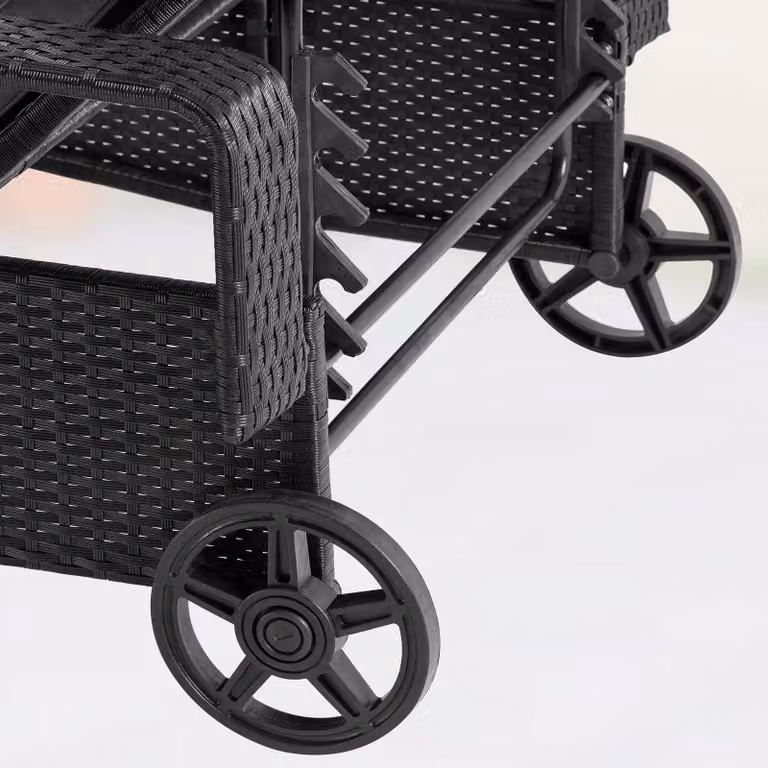 Set de 2 tumbonas Casaria de poliratán en gris y antracita con reposacabezas ajustable y ruedas, An/P/Al: 193 x 90 x 43 cm