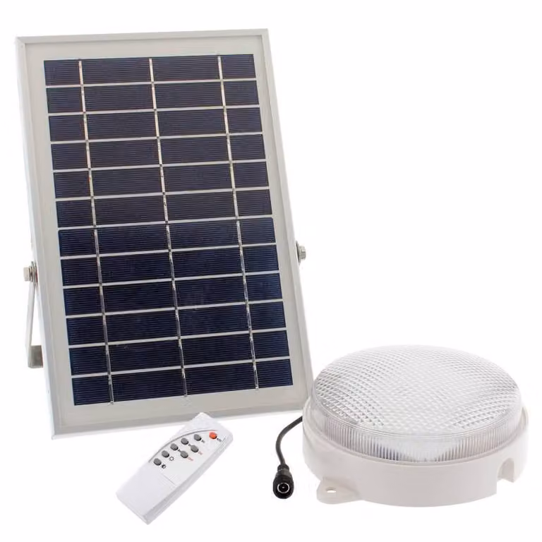 Plafón LED solar Peel de LEDBOX de 20W en color blanco con luz blanco frío, montaje en techo, con mando a distancia y sensor crepuscular
