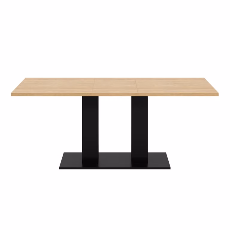 Mesa de comedor extensible MODFU con patas de columna central en color marrón y beige, An/P/Al: 140/180 x 70 x 70 cm
