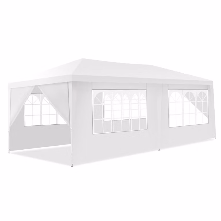 Toldo Glorieta para Barbacoa Costway con 4 Cortinas Laterales Removibles y 2 Puertas con Cremallera, Blanco, An/P/Al: 6 x 3 x 2,5 m