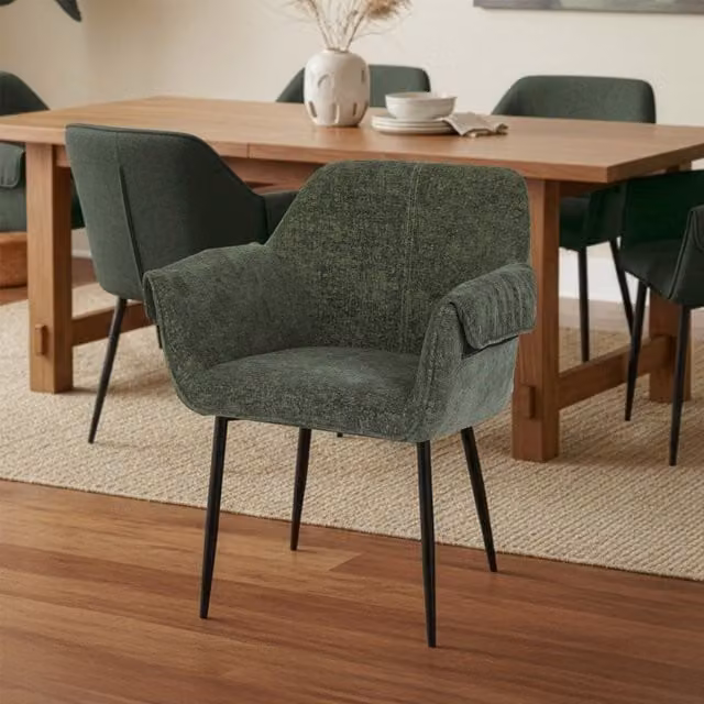 Set de 8 sillas de comedor Home Deluxe CHENO en chenilla verde con estructura de metal y diseño moderno