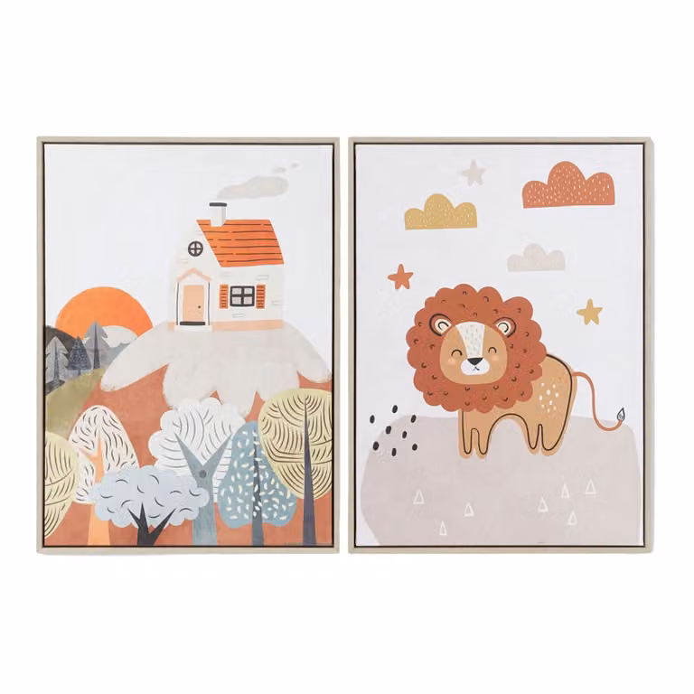 Conjunto de 2 cuadros infantiles de lienzo multicolor NIYLO, diseño abstracto de estilo escandinavo, An/Al: 53 x 73 cm