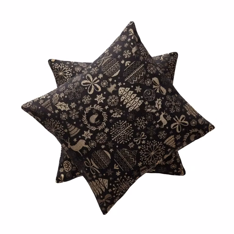 Lote de 2 fundas de cojín de Navidad Gamusi en jacquard de algodón, color negro y oro, 45 x 45 cm