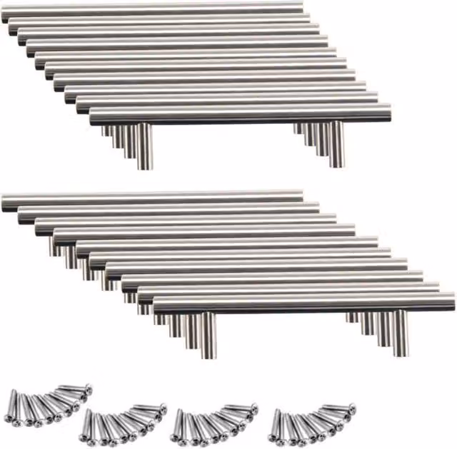 Set de 20 tiradores de barra LIIYIELA en acero inoxidable color plata con acabado cepillado y distancia entre agujeros de 96 mm para tus armarios de cocina