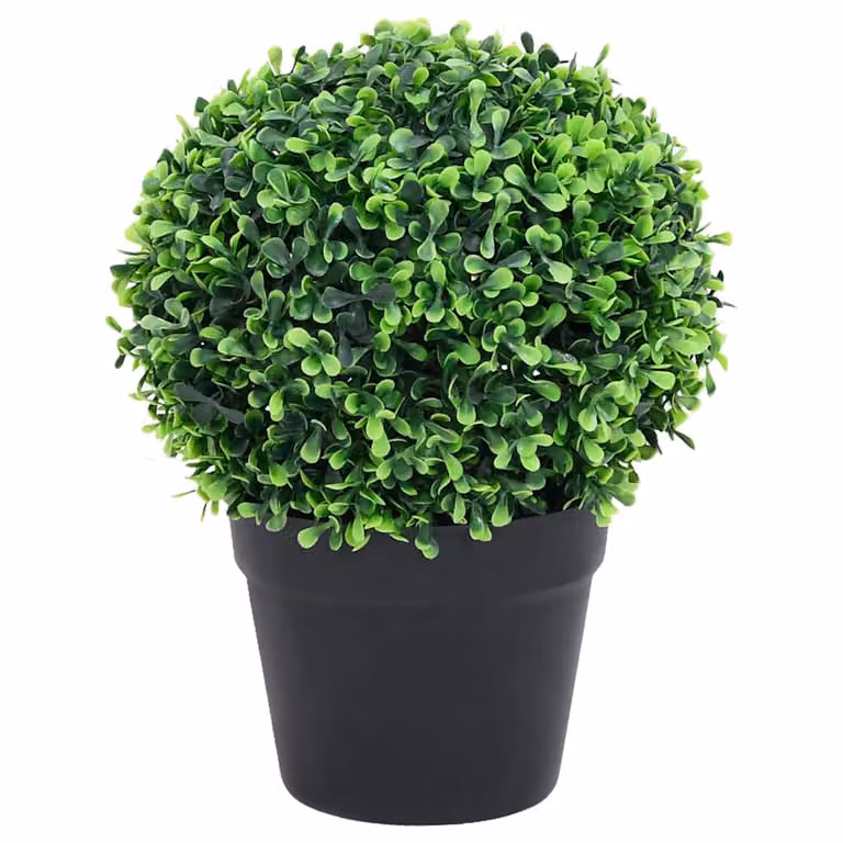 Set de 2 plantas de boj artificial en forma de bola con maceta de vidaXL, color verde, Diámetro: 27 cm