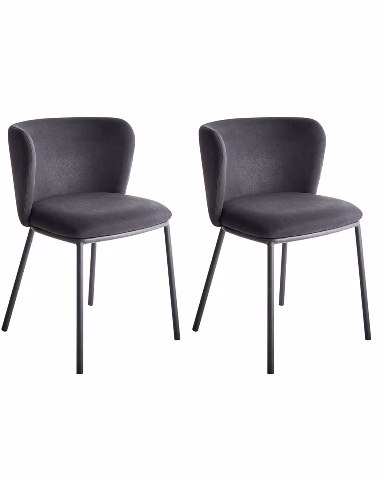 Conjunto de 2 sillas de comedor modernas Beliani tapizadas en tela negra con estructura metálica
