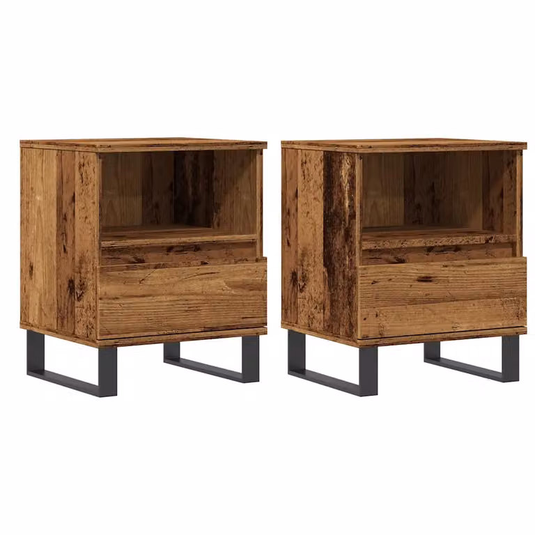 Set de 2 mesitas de noche vidaXL de madera y metal en color marrón con cajones y diseño moderno para dormitorio An/P/Al: 40 x 35 x 50 cm