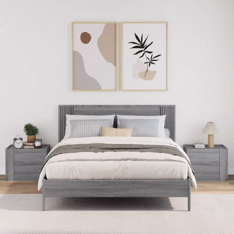 Set de 2 mesitas de noche de pared vidaXL en color gris Sonoma, An/P/Al: 45 x 30 x 35 cm