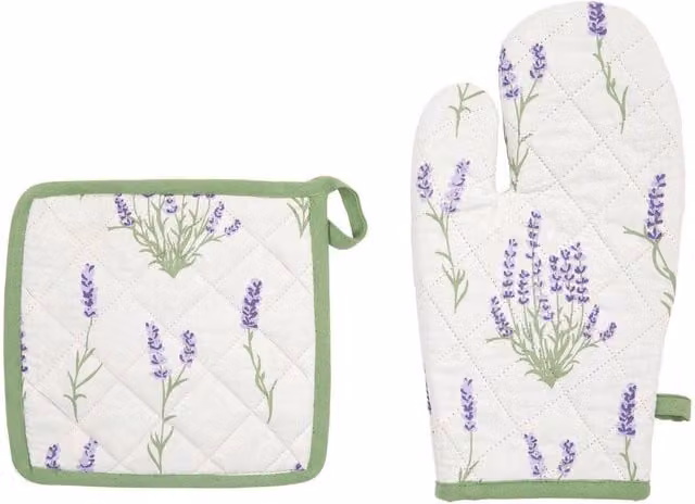 Guante y agarradera Garrigue con estampado de lavanda de Atmosphera en color blanco y algodón