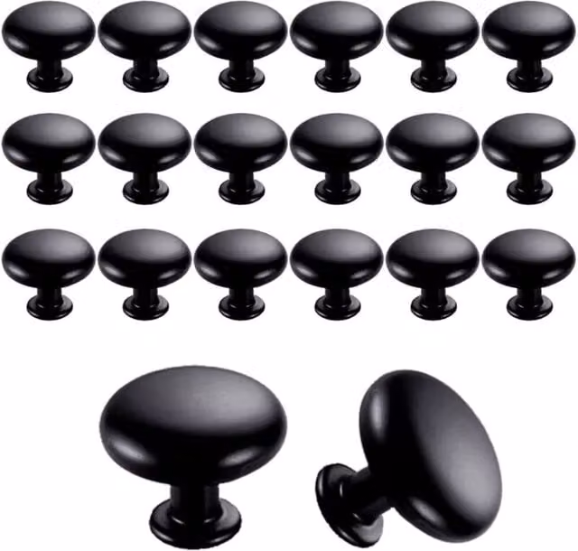 Set de 20 pomos Elle de estilo vintage en zinc color negro para puertas y cajones de 30 mm