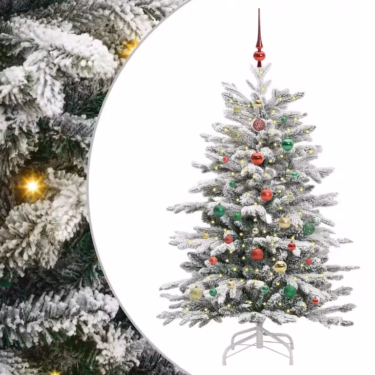 Árbol de Navidad artificial con ramas articuladas vidaXL, color verde y blanco con luces LED de color blanco cálido, Altura: 150 cm
