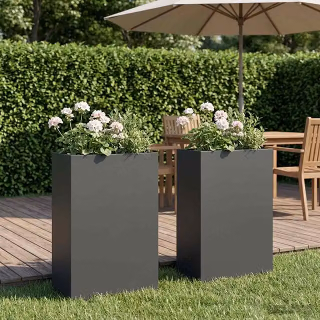 Set de 2 maceteros para jardín Maison Exclusive en color gris antracita, An/P/Al: 40 x 20 x 75 cm