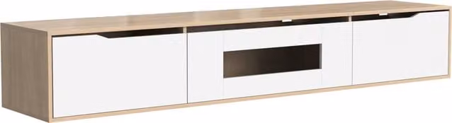 Mueble de TV moderno GL Store con iluminación LED de cambio de color en blanco brillante y madera, An/P/Al: 180 x 35 x 30 cm