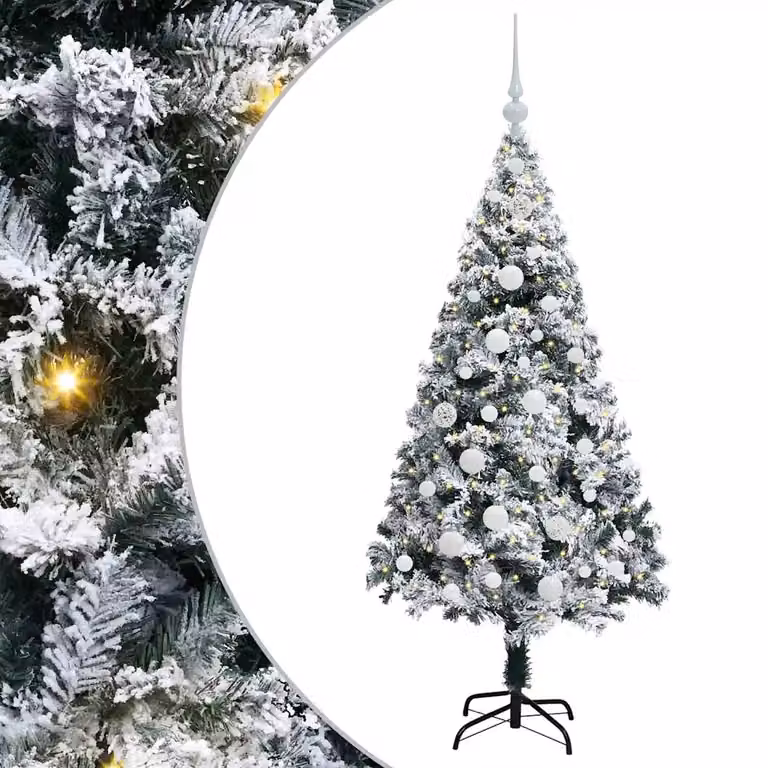 Árbol de Navidad artificial vidaXL de 150 cm en color verde con luces LED blanco cálido fabricado en PVC y metal