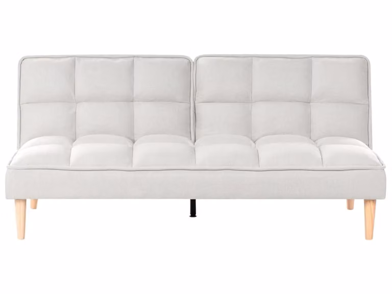 Sofá cama Beliani de 3 plazas tapizado en tela blanca con función click-clack y reposacabezas ajustable para salón