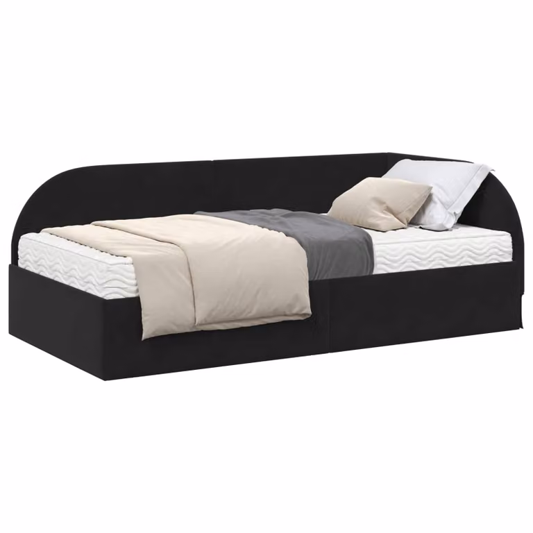 Estructura de cama de esquina con colchón de 2 unidades vidaXL en color negro y acabado de terciopelo, An/P/Al: 80 x 200 x 72 cm