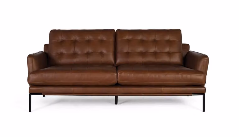 Sofá de 3 plazas Decorshopping Muebles tapizado en piel marrón con estructura de metal y espuma para salón u oficina
