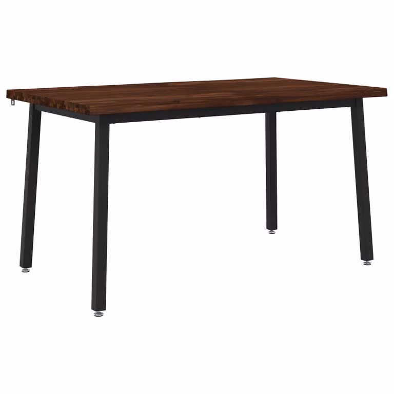 Mesa de comedor moderna vidaXL de madera de acacia sólida con borde natural, color marrón oscuro y negro, An/P/Al: 140 x 80 x 75 cm