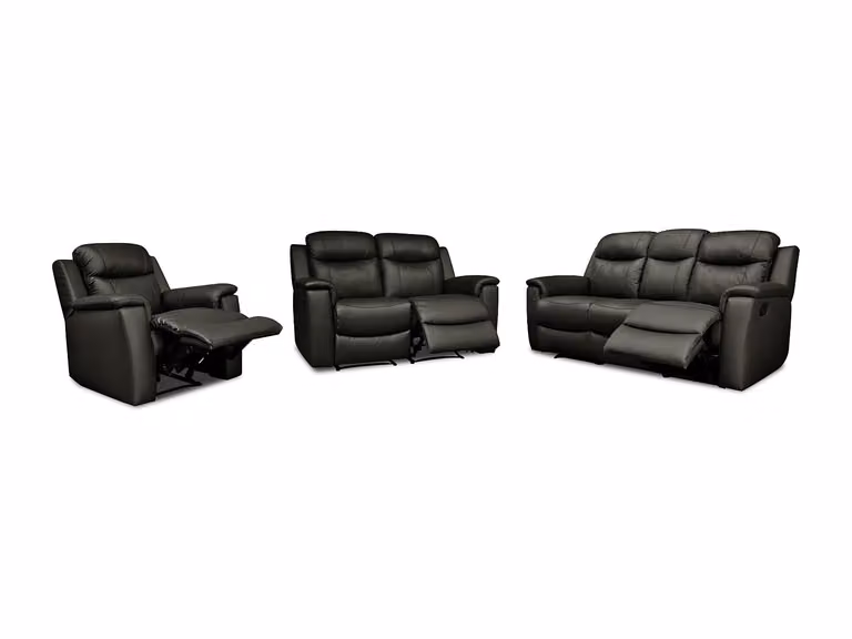 Conjunto de sofás relax Evasion de Vente-Unique de 3+2+1 plazas en piel color negro