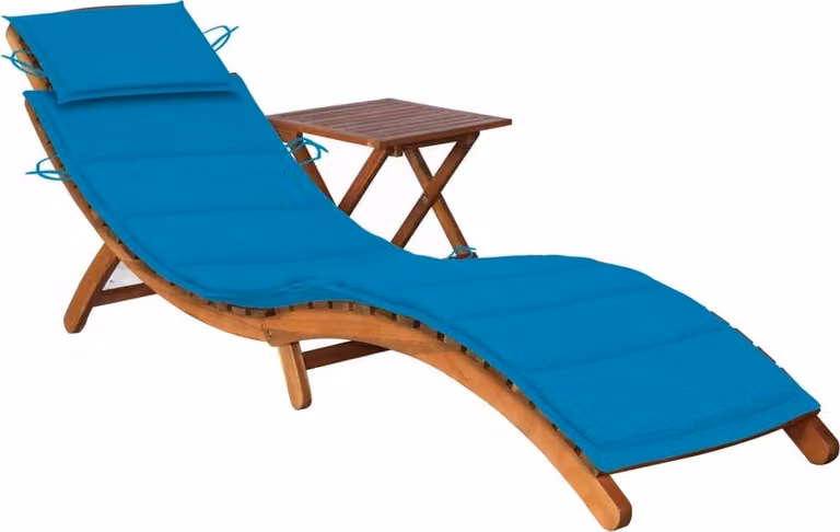 Tumbona de jardín Syfax de madera de acacia con mesa y cojín azul resistente a la intemperie