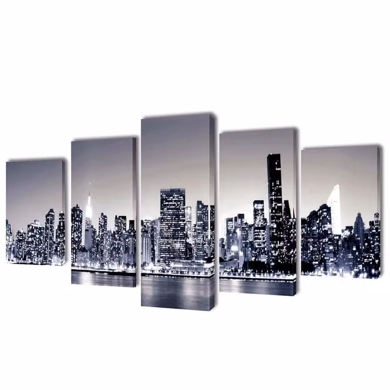 Set decorativo de lienzos para pared vidaXL con diseño moderno de Nueva York en multicolor y gris, An: 200 cm, Al: 100 cm