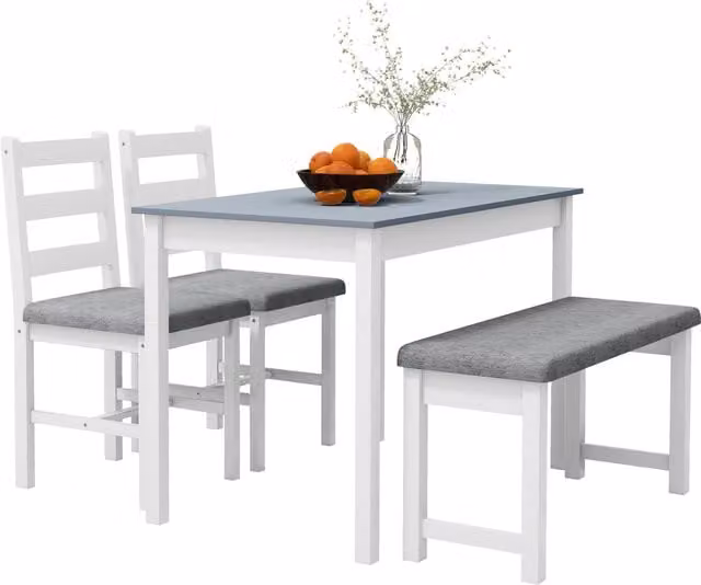 Conjunto de comedor HOMCOM de 4 piezas con mesa rectangular, banco y 2 sillas en gris y blanco