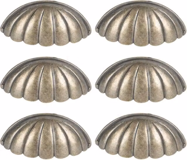 Juego de 6 pomos Elle con forma de concha estilo vintage para tus muebles, tiradores náuticos de aleación de zinc en acabado cepillado plata y bronce