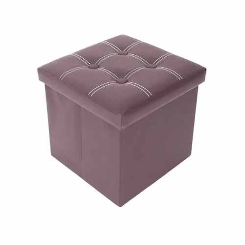 Puff baúl de Rebecca Mobili en forma de cubo con acabado de cuero sintético marrón, An/P/Al: 30 x 30 x 30 cm