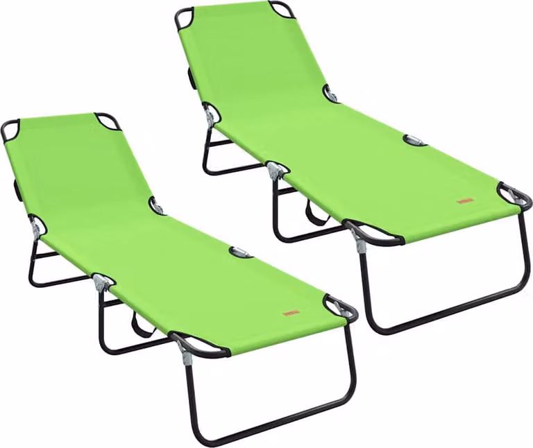 Set de 2 tumbonas plegables Syfax en color verde con reposacabezas ajustable y estructura de acero, An/P/Al: 188 x 57 x 86,5 cm