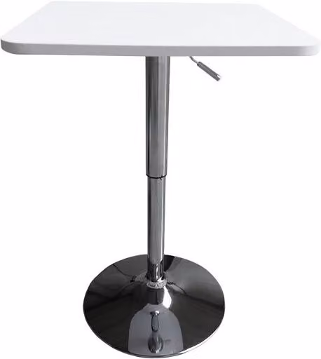 Mesa de bar cuadrada Luke de Happy Garden en blanco y plata, con altura regulable y superficie giratoria, An/P/Al: 57 x 57 x 88 cm