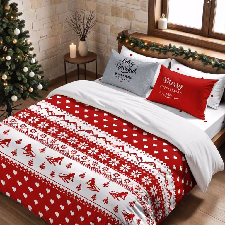 Funda nórdica de Navidad multicolor en poliéster An/P/Al: 240 x 220 cm