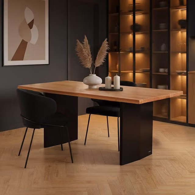 Mesa de comedor Home Deluxe DOMELA de roble aceitado con acabado industrial en color negro y marrón, An/P: 220 x 100 cm