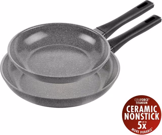Set de 2 sartenes ZWILLING Terreno Plus de aluminio con revestimiento cerámico antiadherente en color gris