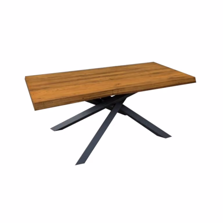 Mesa de comedor Konte.Design de roble macizo con borde natural y estructura de metal en color negro y marrón, An/P/Al: 160 x 90 x 76 cm