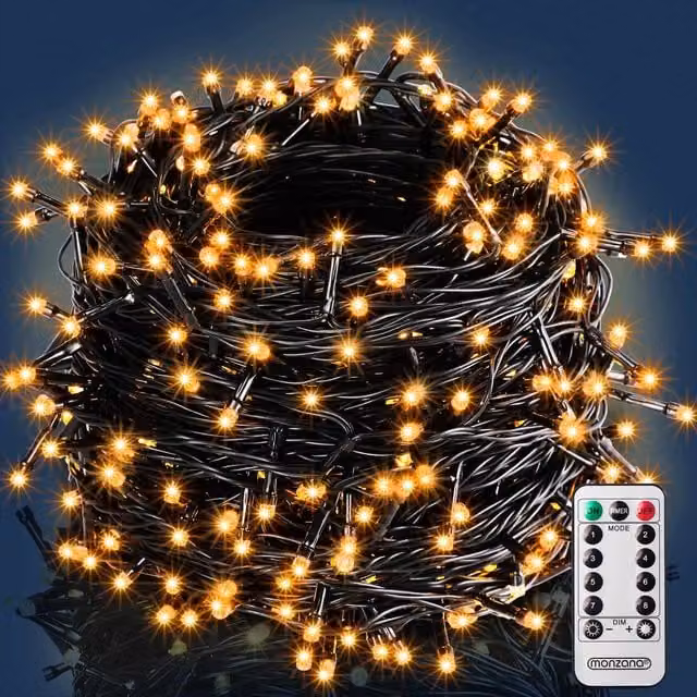 Guirnalda de luces LED NORTHIX con 160 LEDs de color blanco cálido, temporizador y controlador para interior o exterior