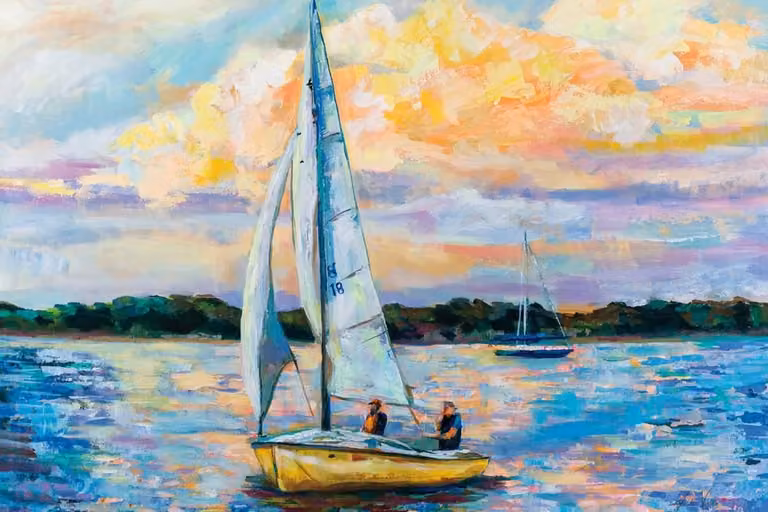 Cuadro de paisaje marino con vela del domingo de Hexoa, impresión sobre lienzo multicolor y azul, An/P/Al: 90 x 60 cm