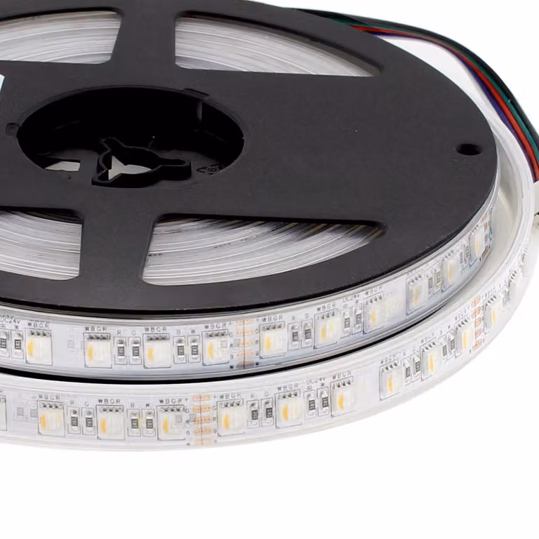 Tira LED LEDBOX Samsung SMD5050 RGB+W DC24V de 5 m con 84 LED/m y protección IP67 en multicolor y blanco cálido