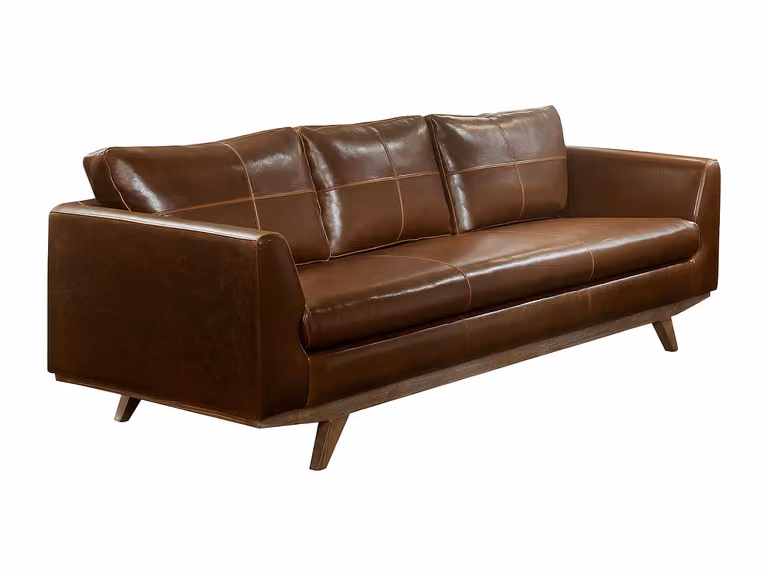 Sofá de 3 plazas ALEGAN en piel marrón con estructura de madera sólida y fundas removibles An/P/Al: 213 x 82 x 90 cm